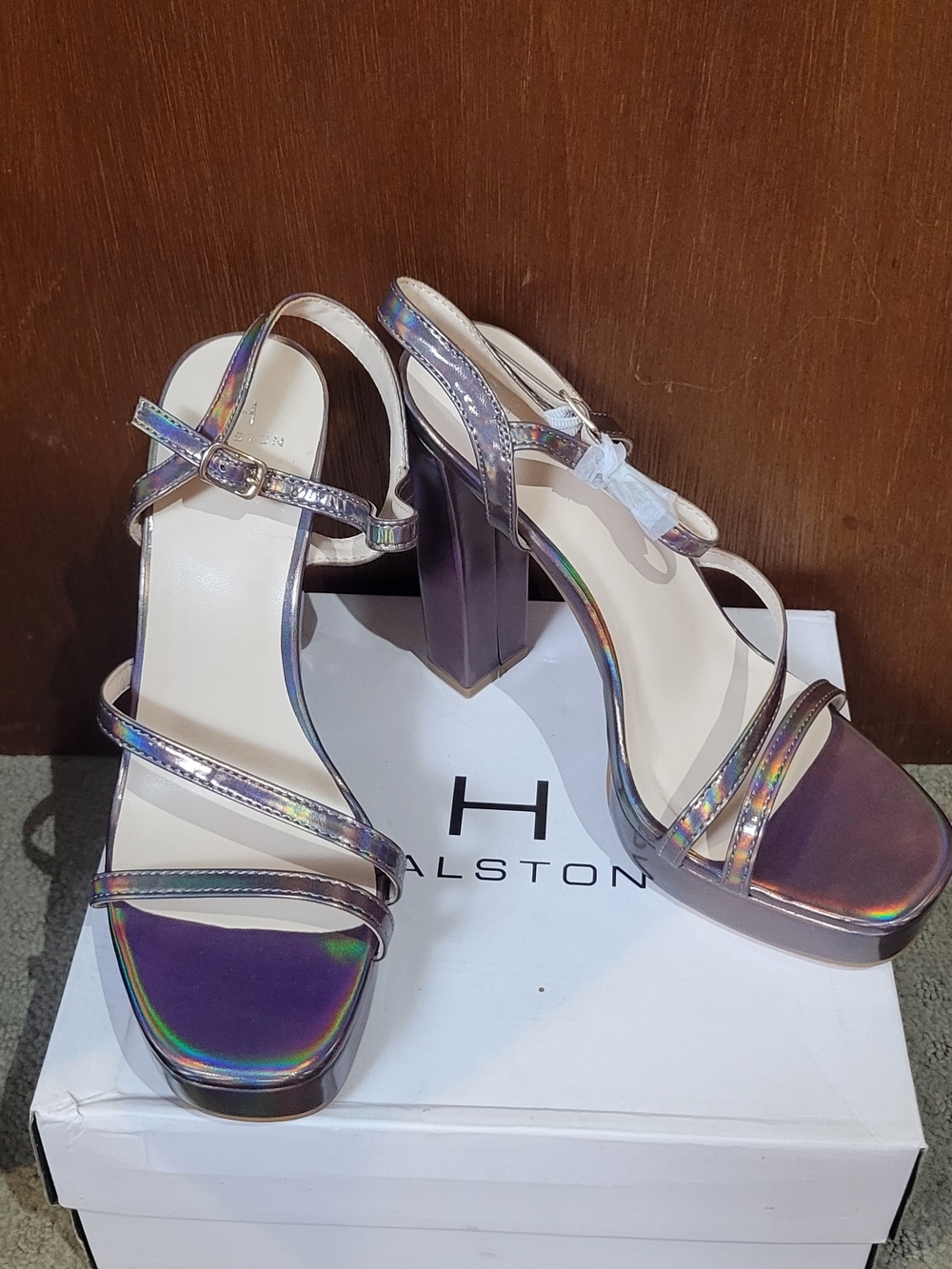 Halston Heritage Iridescent Pewter Platform Sandals